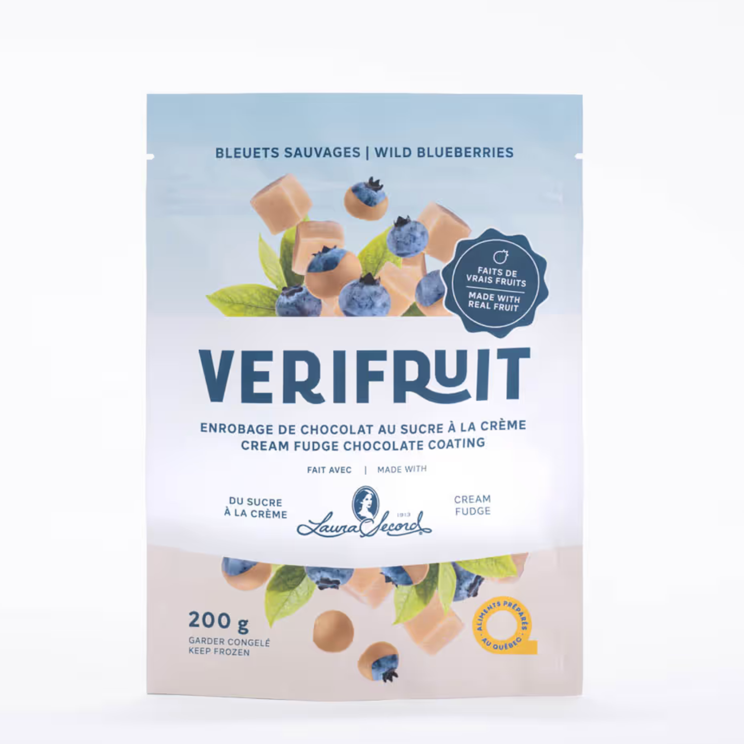 Bleuets congelé enrobés chocolat / sucre à la crème - Verifruit - 200g