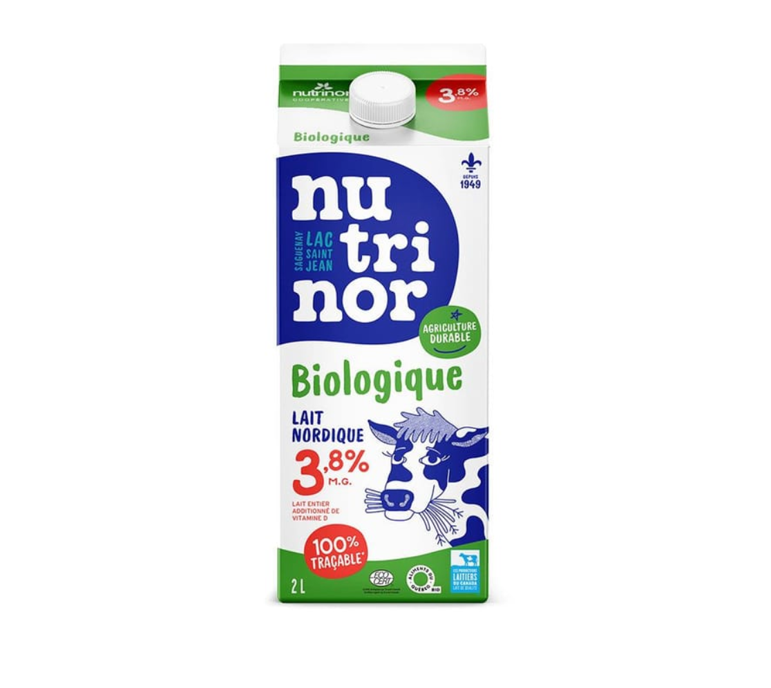 Lait nordique 3,8% biologique - Nutrinor - 2 L