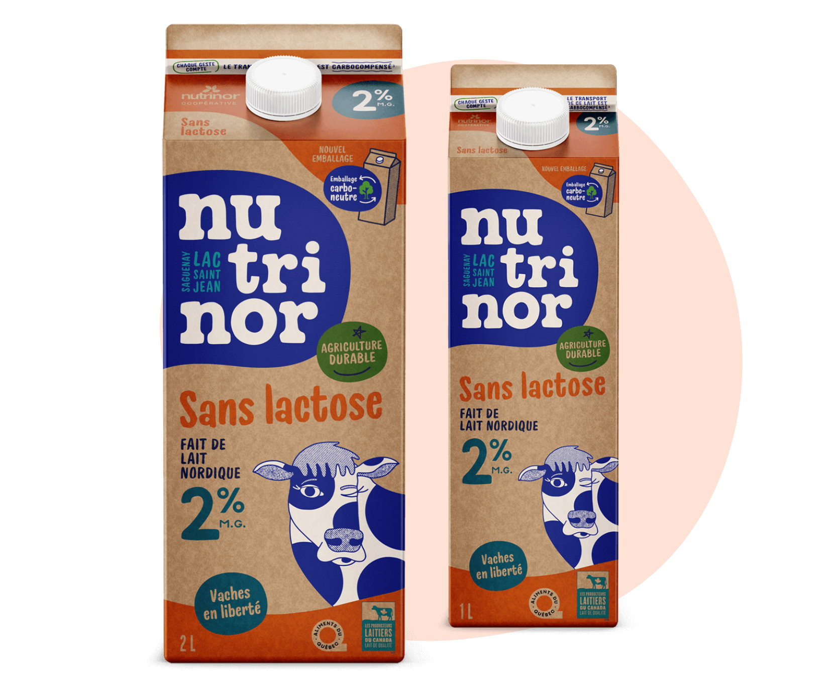 Lait nordique sans lactose 2 % - Nutrinor - 1L