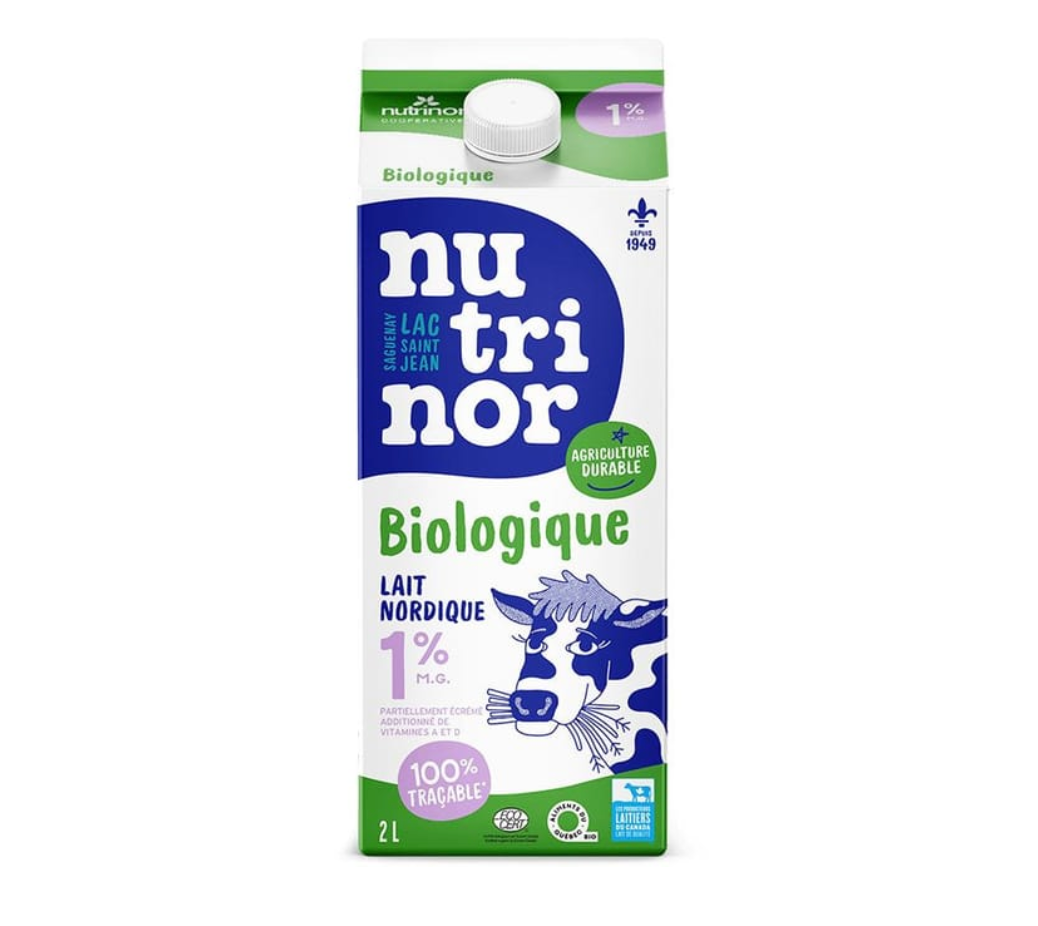 Lait nordique 1% biologique - Nutrinor - 2 L