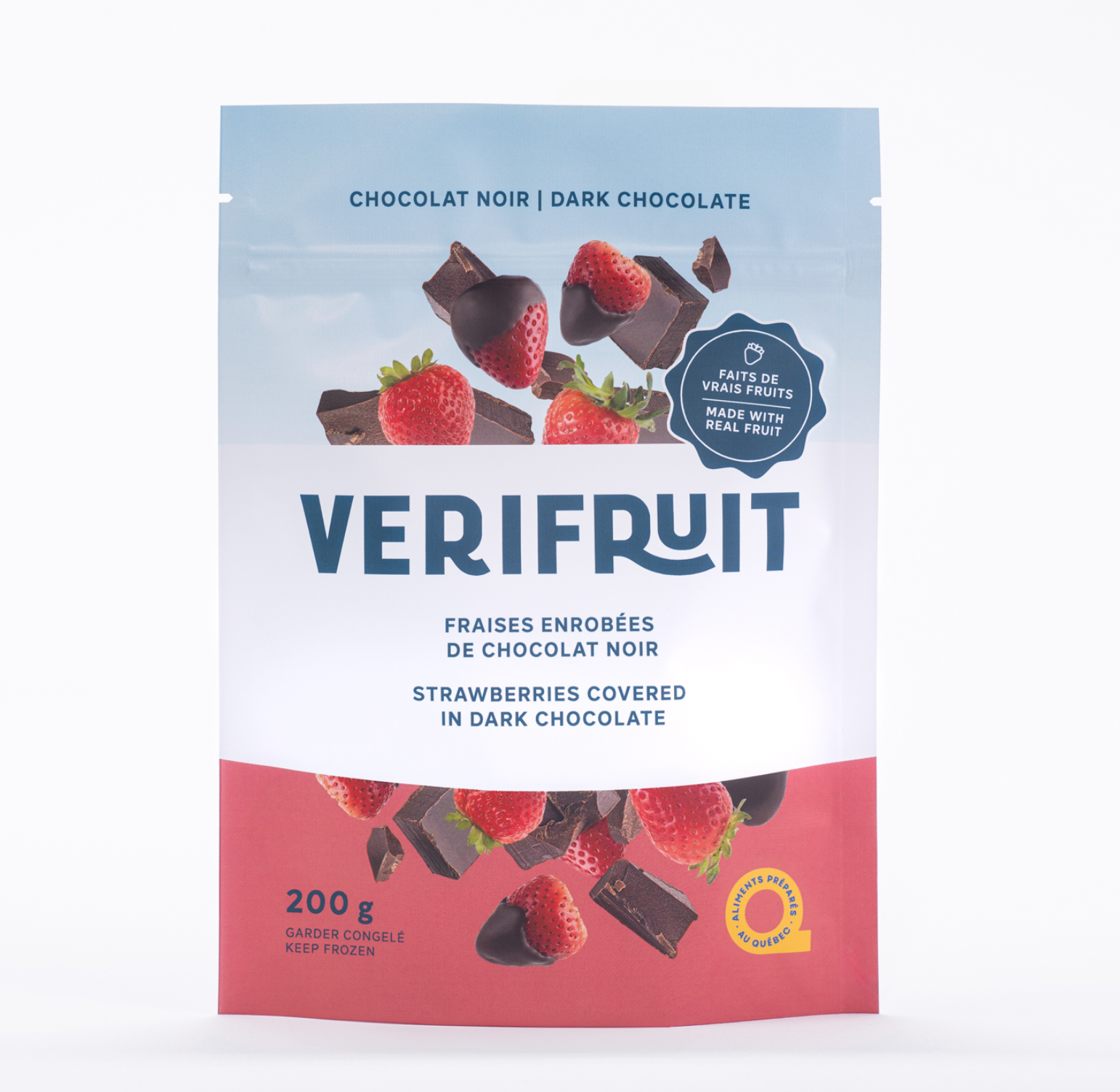 Fraises congelées enrobées chocolat - Verifruit - 200g