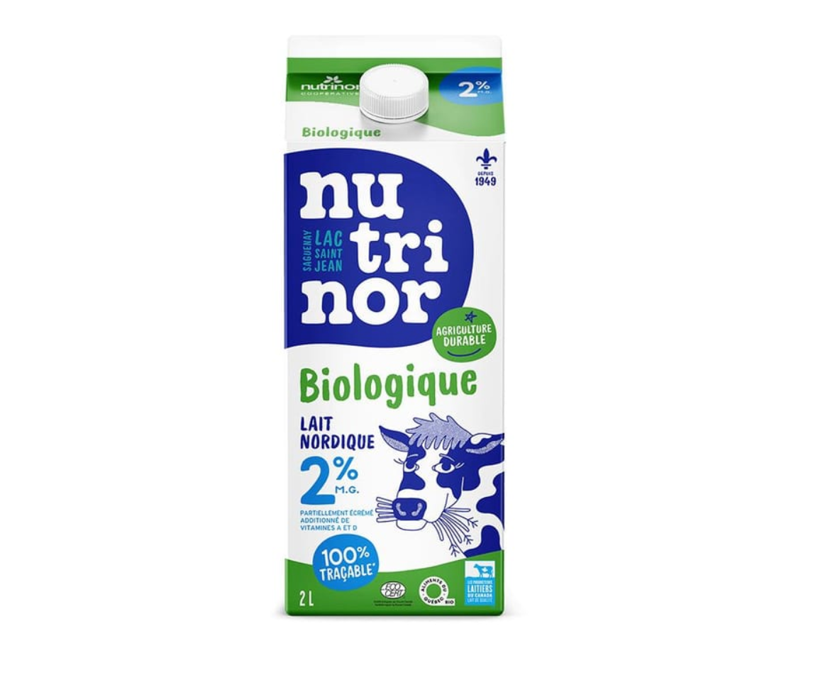 Lait nordique 2% biologique - Nutrinor - 2 L