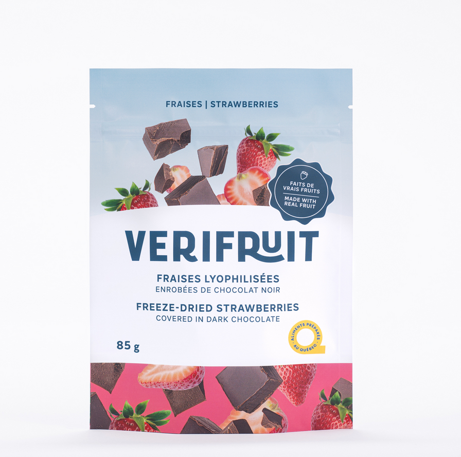 Fraises lyophilisées enrobées de chocolat noir - Verifruit - 85 g