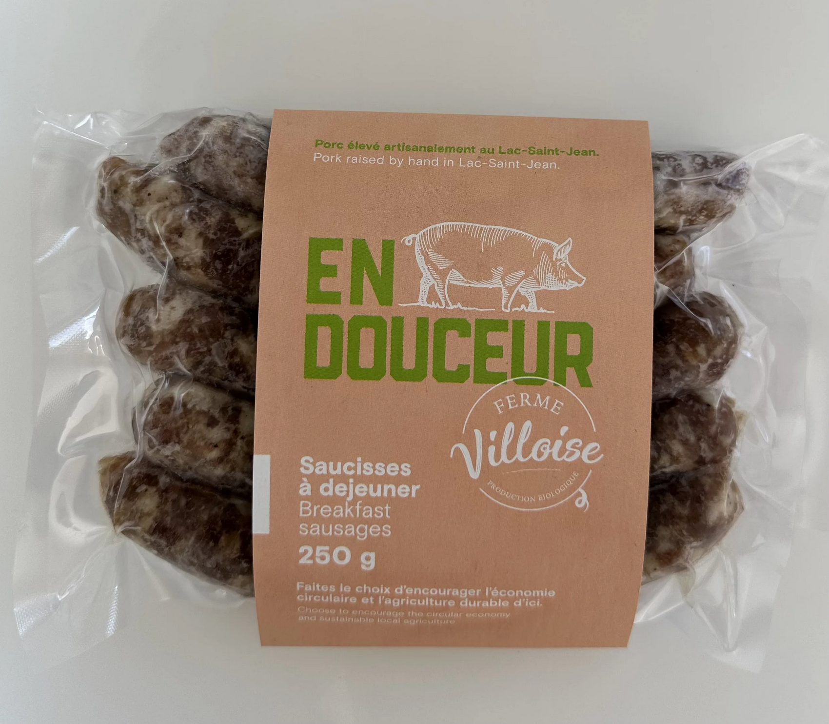 Saucisse déjeuner de porc bio - Ferme La Villoise - 250g