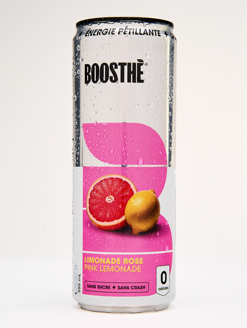 Eau pétillante Limonade rose - Boosthé - 355 ml