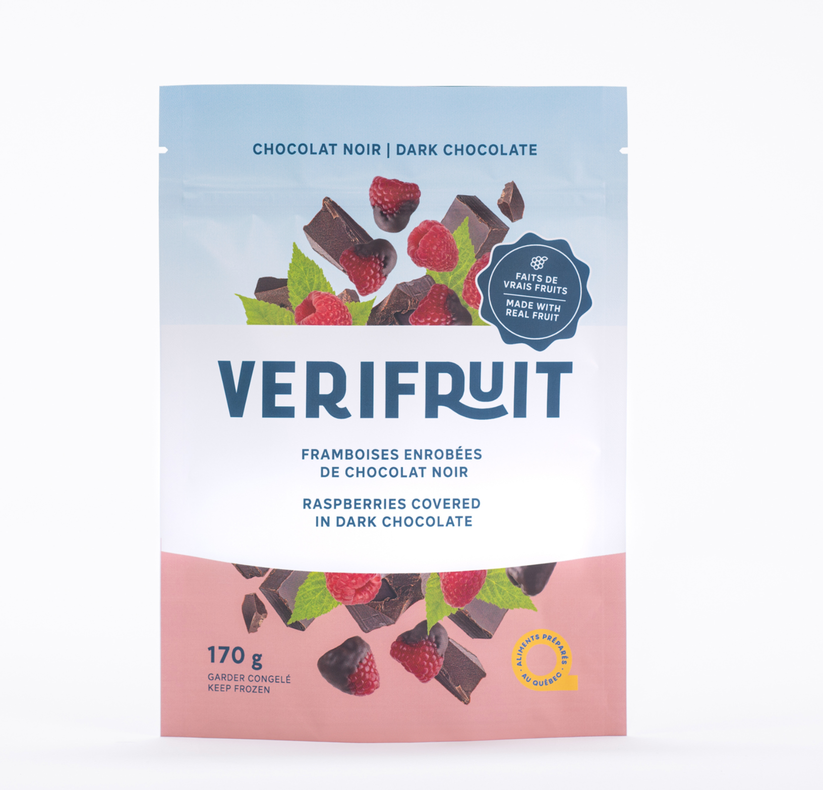 Framboises congelées enrobées chocolat - Verifruit - 200g